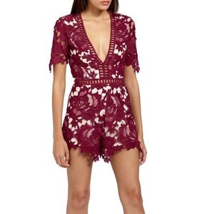 Ladder Stitch Lace Romper Burgundy Size 8Nordstrom